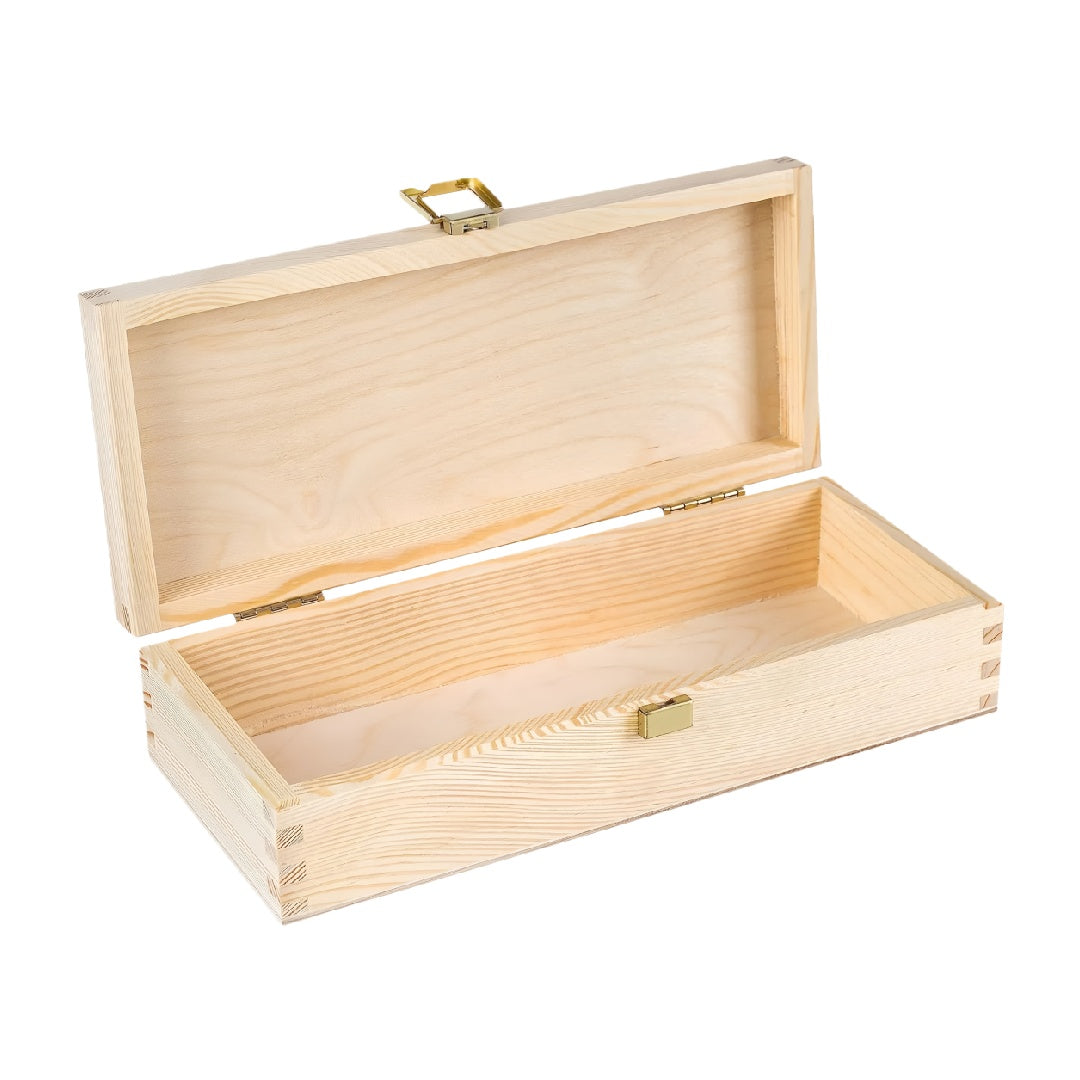 Unfinished Natural Pine Wood Rectangular Storage Box with Metal Latch